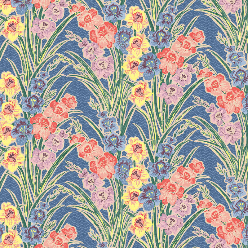 ANNA SPIRO GLADIOLUS LINEN FABRIC - BLUE