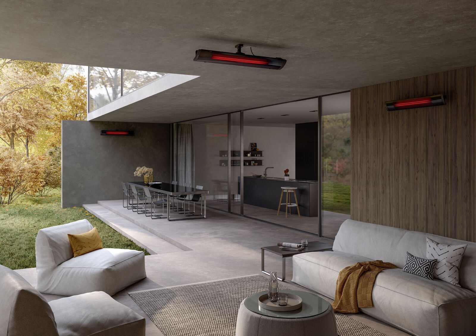 Heatpure strip heaters warming an outdoor living area