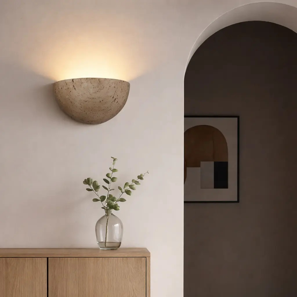 Gotico wall sconce in a warm, minimal hallway