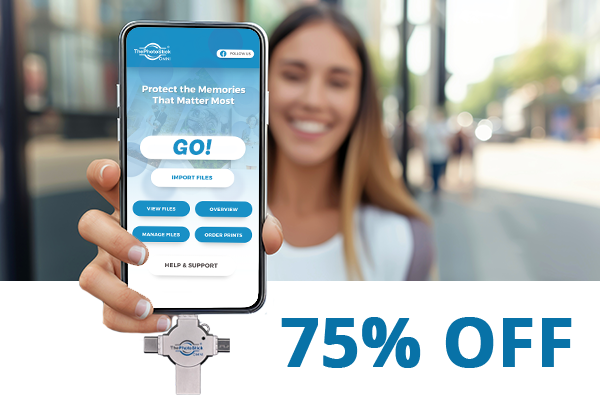 ThePhotoStick OMNI+ — ultra-compact, all-metal photo backup for iPhone, Android, and computers