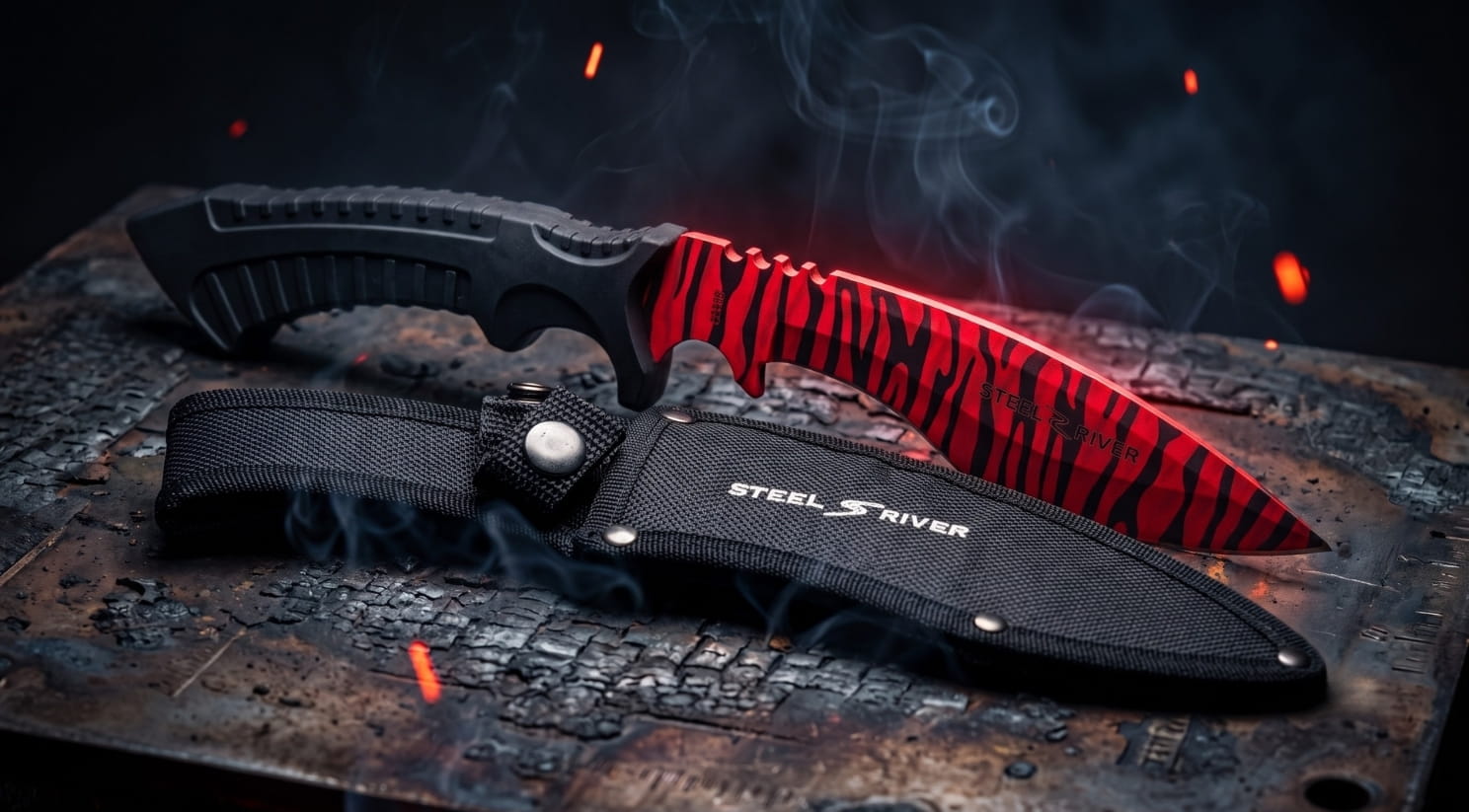 Steel River Tactical Fixed Blade with 6.5 inch recurve blade and nylon sheath
