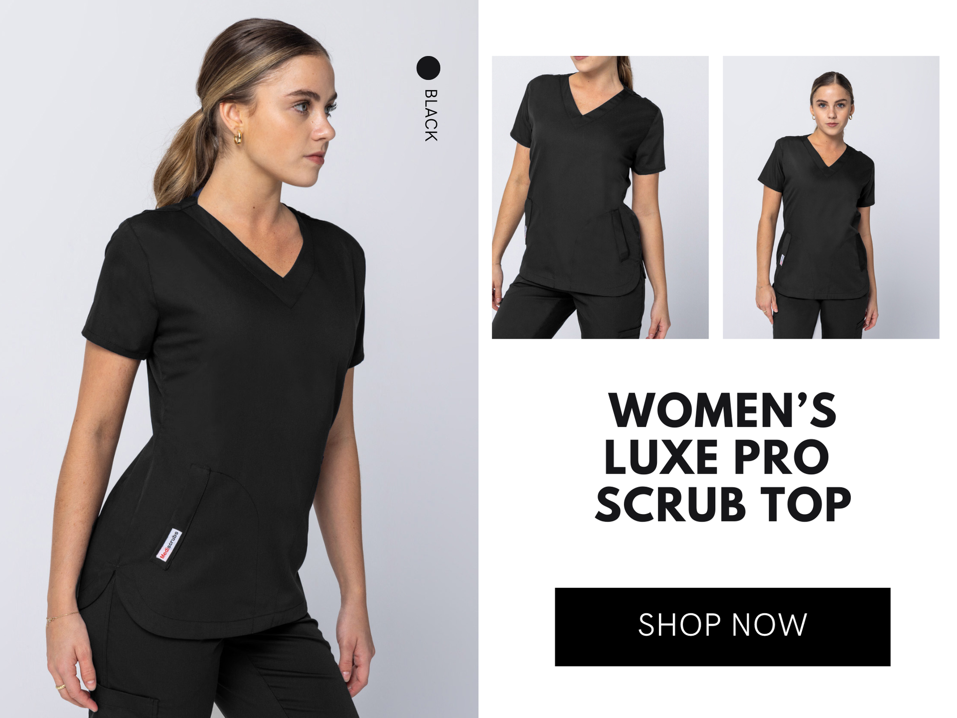 WOMEN'S LUXE PRO SCRUB TOP BLACK 