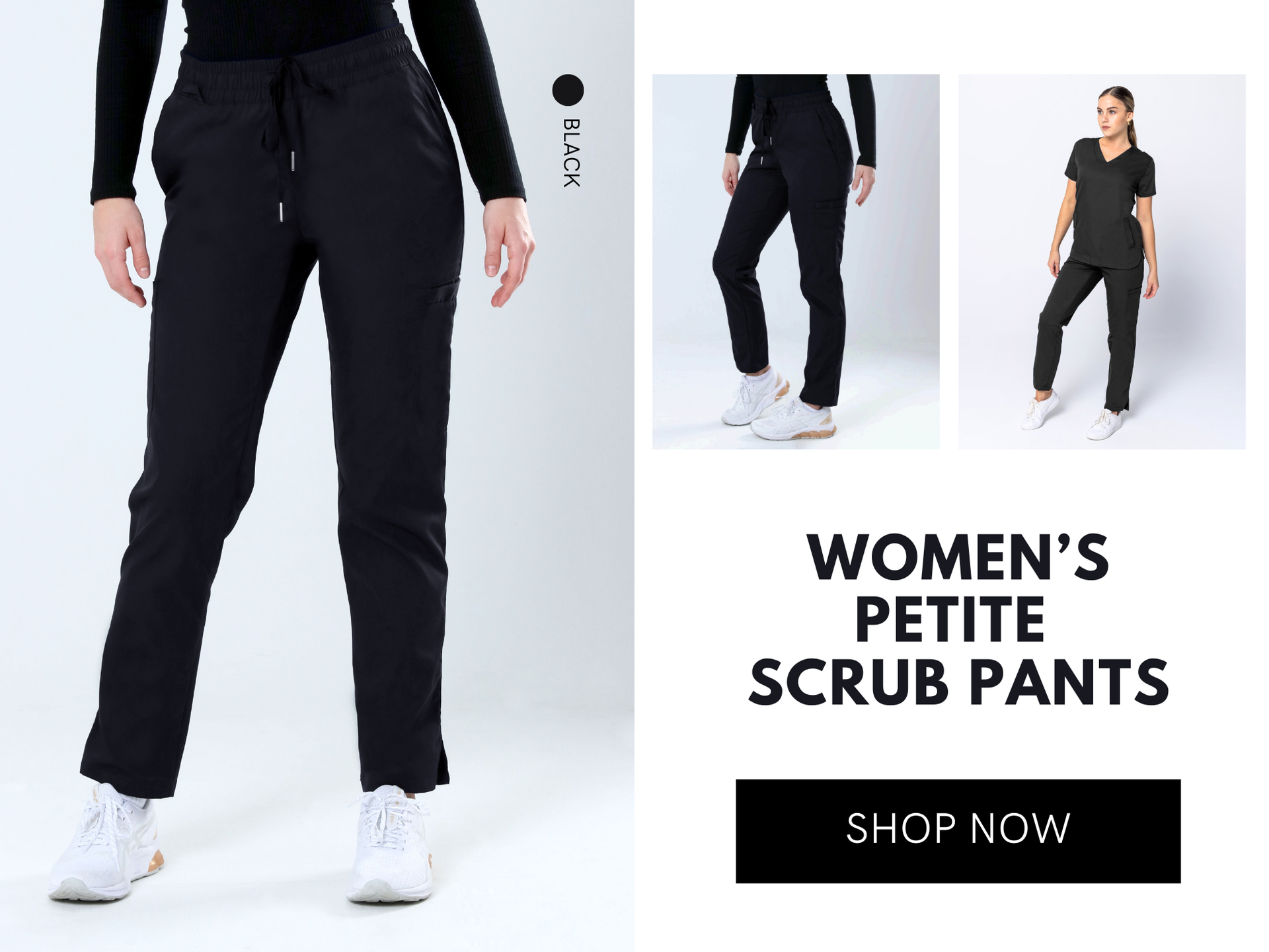 WOMENS PETITE SCRUB PANTS BLACK