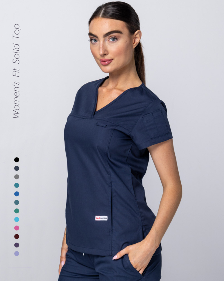 Womens Fit Solid Scrub Top