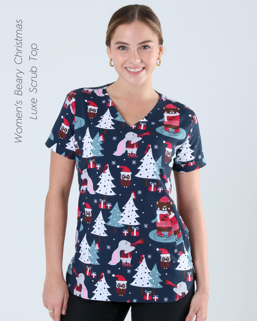 Beary Christmas Women's Luxe Scrub Top