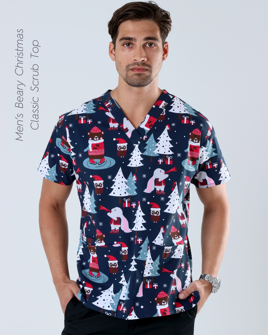 Beary Christmas Mens classic Scrub Top