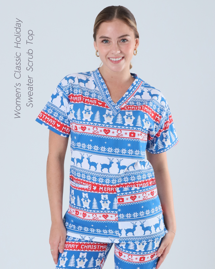 Classic Holiday Sweater Scrub Top