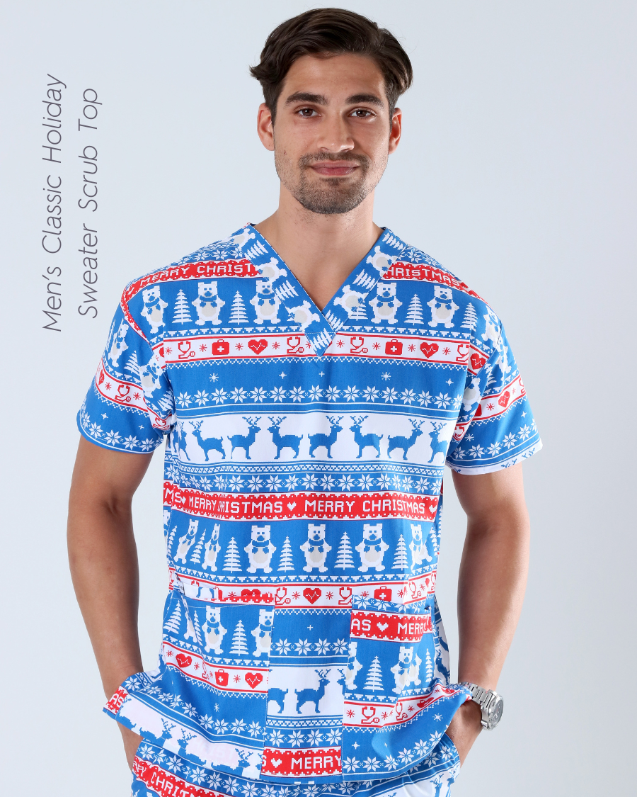 Classic Holiday Sweater Scrub Top