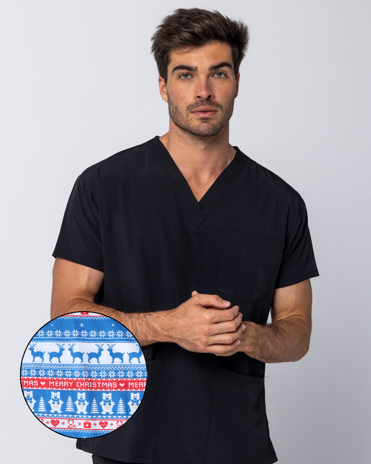 MEN'S TUXEDO BLACK SCRUB TOP