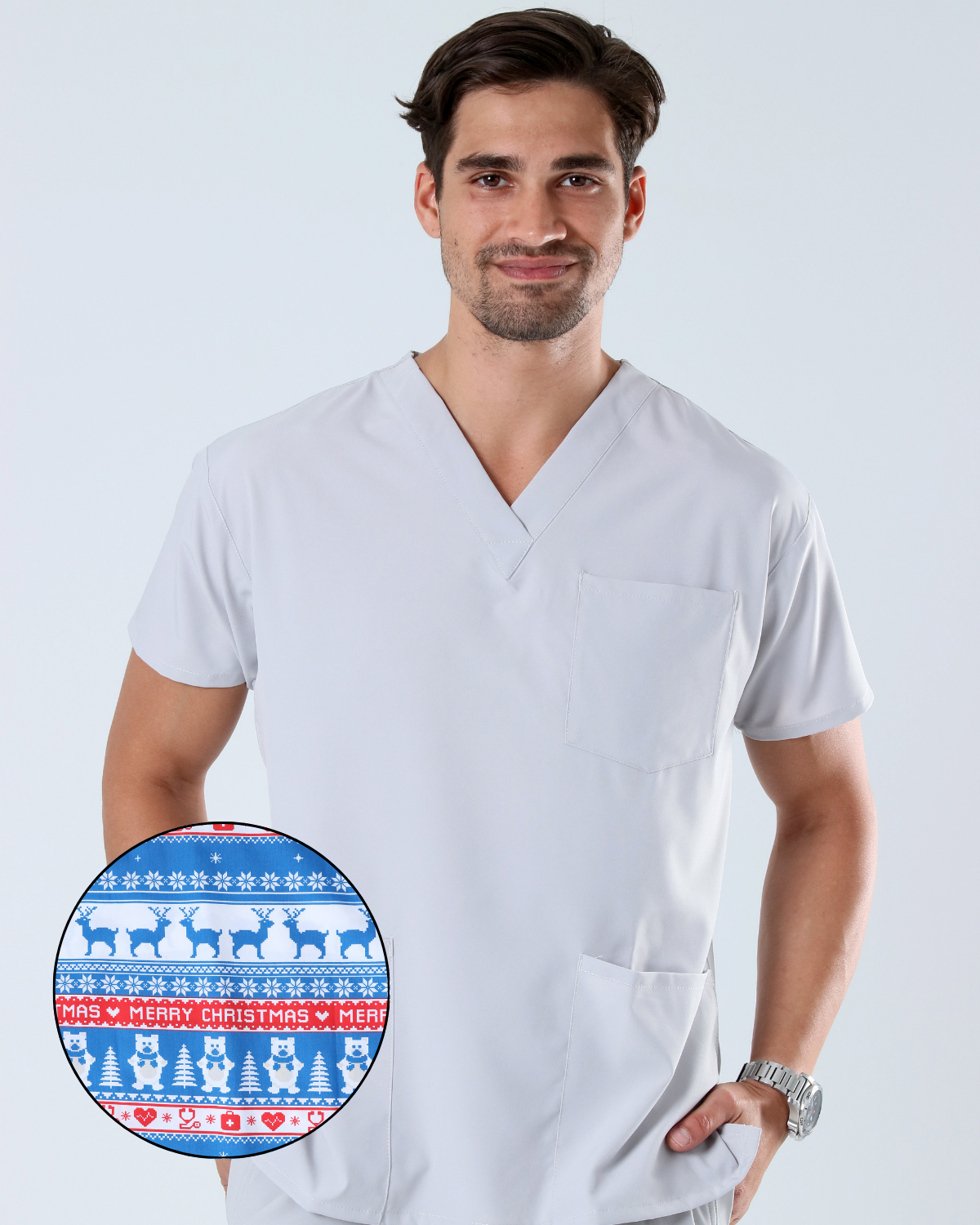 MEN'S SILVER SCRUB TOP