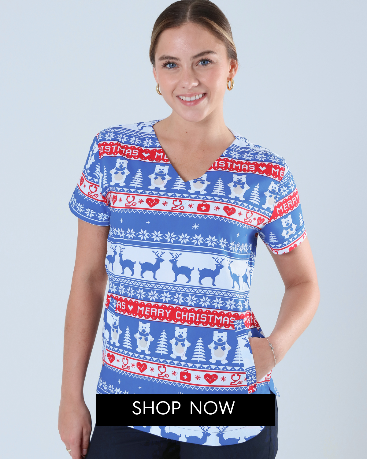 CLASSIC HOLIDAY SWEATER SCRUB TOP